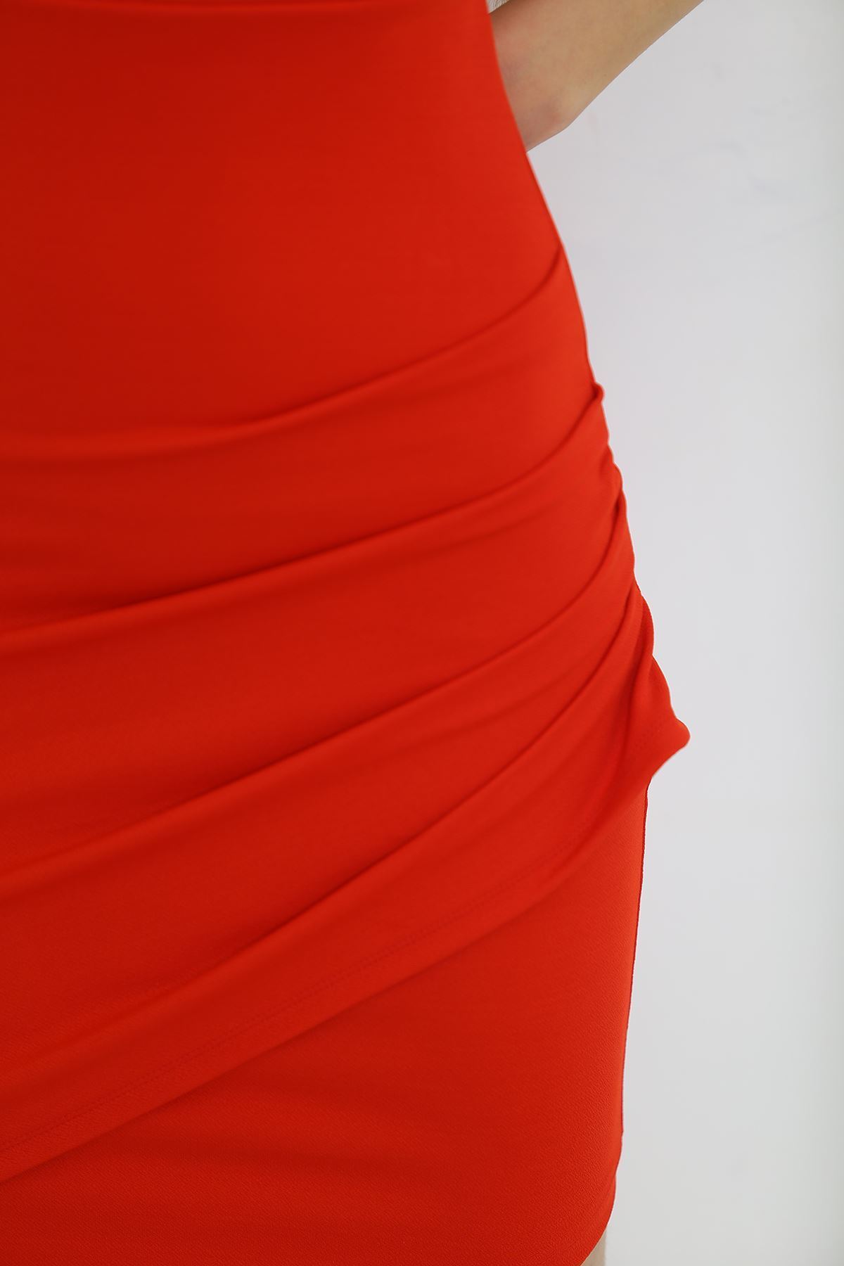 Sırt Detaylı Fırfırlı Elbise Kırmızı - 582074.1592.