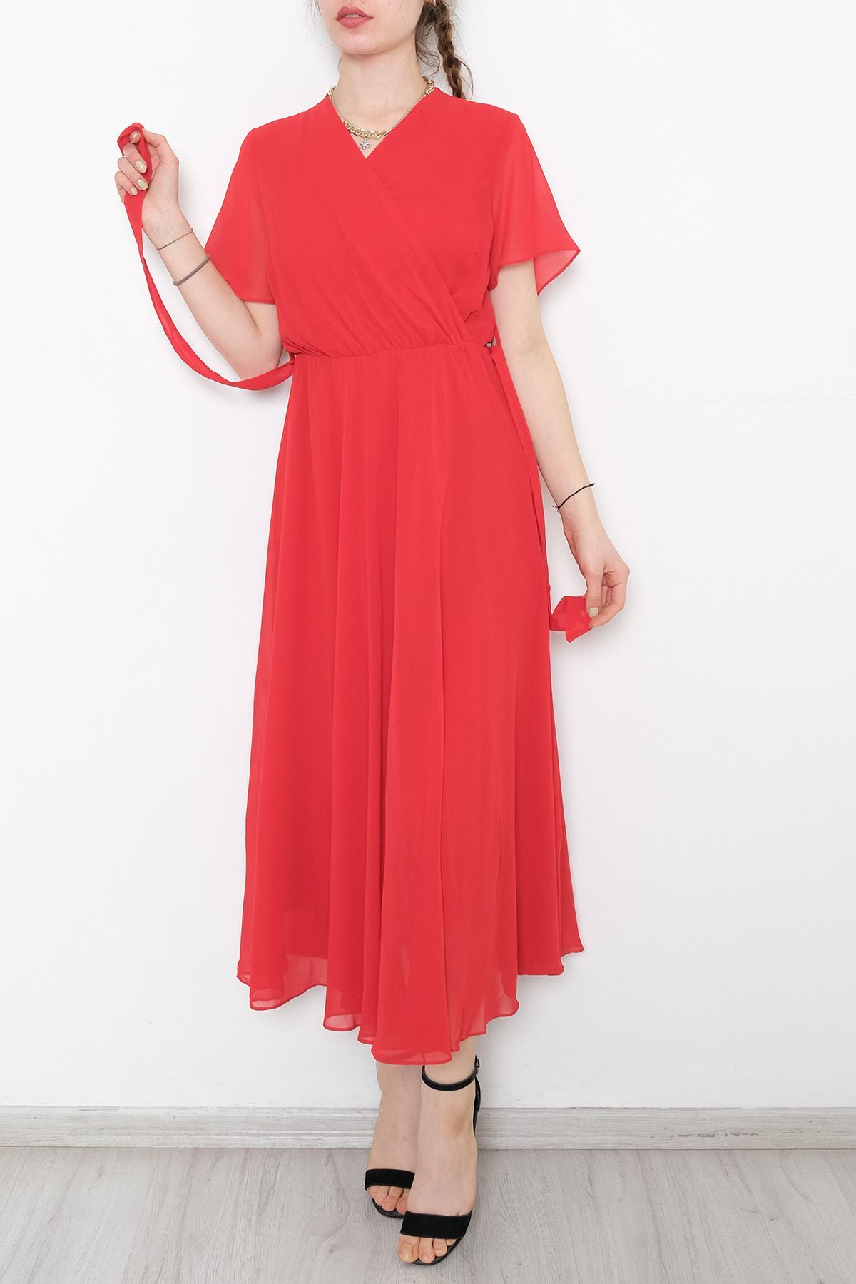 Kruvaze Şifon Elbise Kırmızı - 5125.1322.