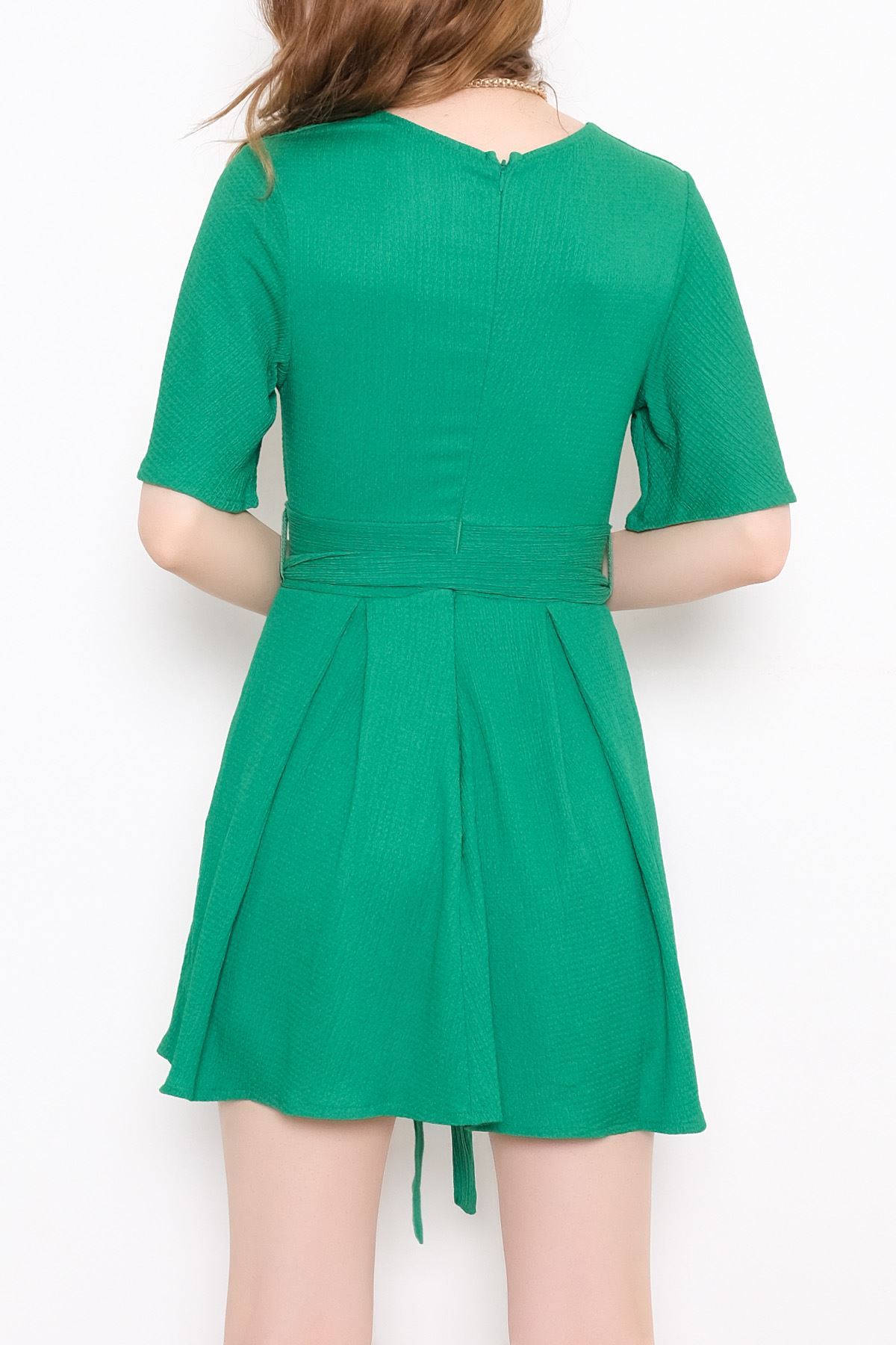 Şortlu Kruvaze Yaka Elbise Yeşil - 10535.1059.