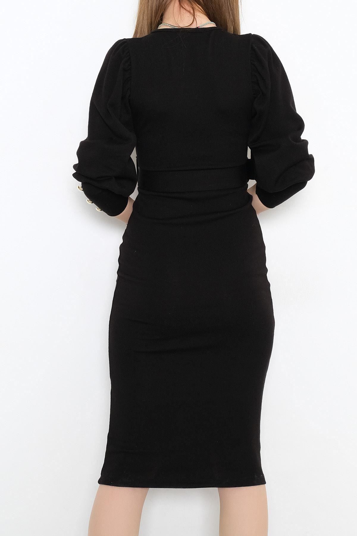 Kemerli Kruvaze Elbise Siyah - 2014.134.