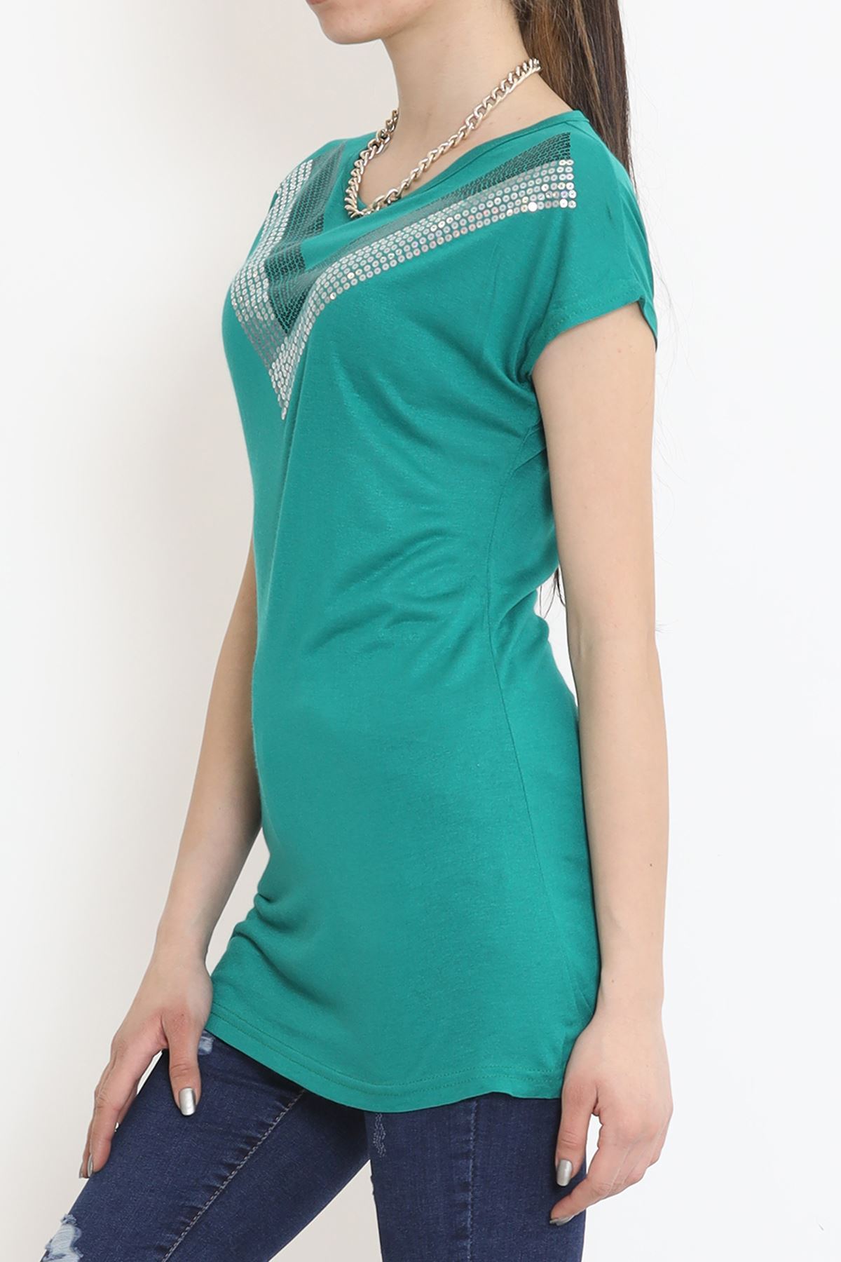 V Desen Pullu Bluz Yeşil - 17127.599.