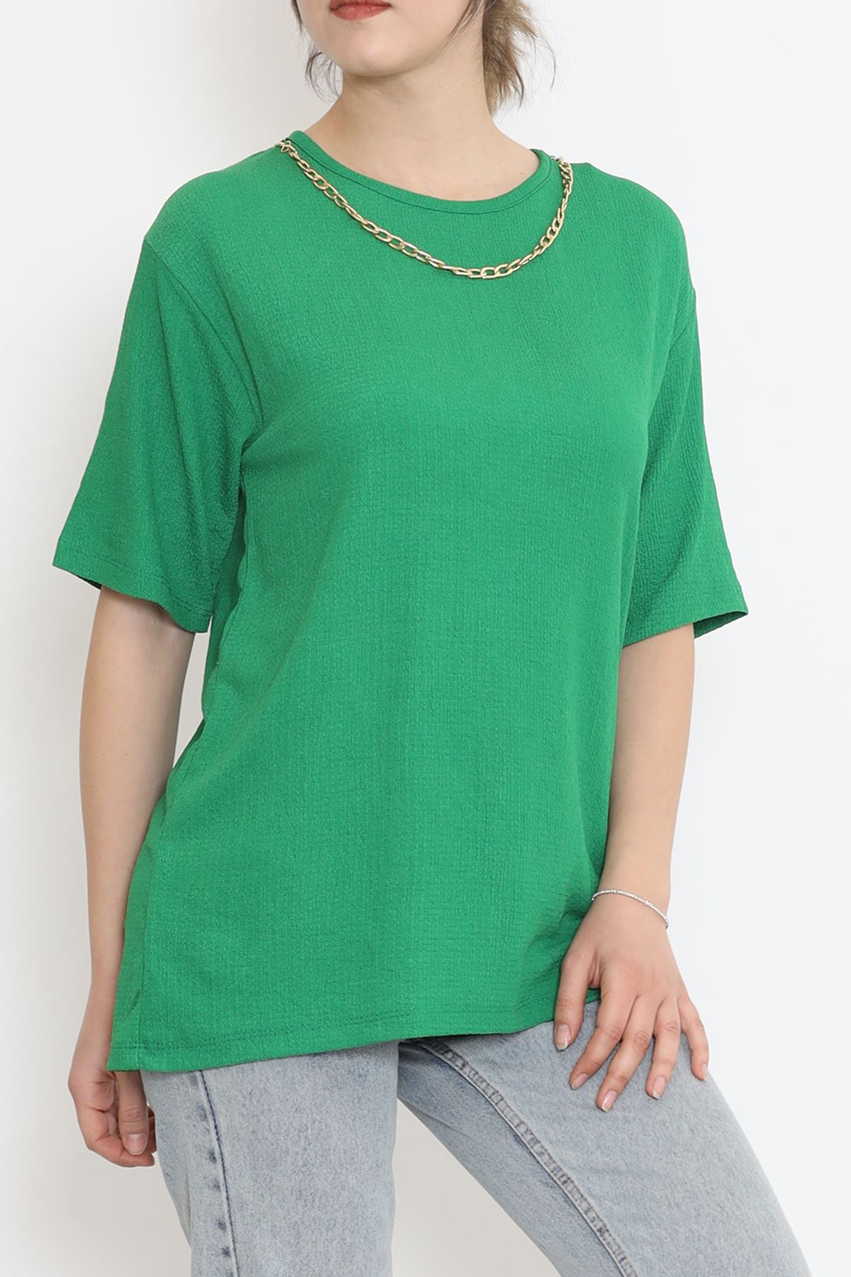 Yaka Zincir Detaylı Bluz Yeşil - 2494.555.