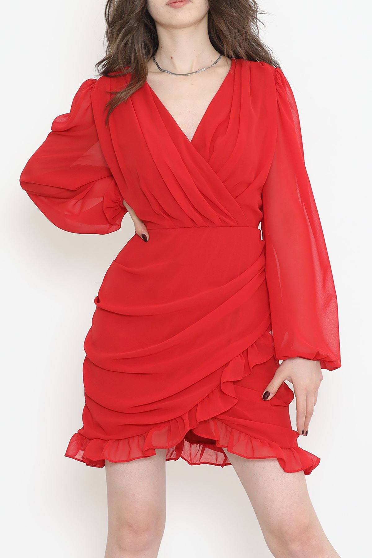 Kruvaze Şifon Elbise Kırmızı - 17884.1247.