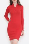 Yarım Fermuarlı Elbise Kırmızı - 12185.1567.