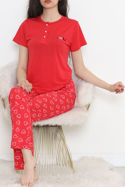 Düğmeli Pijama Takımı Kırmızı - 704.1287.
